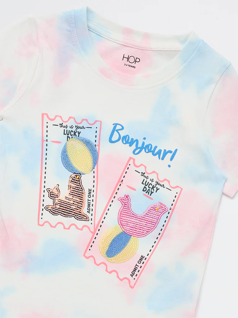 HOP Kids Girls Pink Tie-Dye Cotton T-Shirt - Image 6