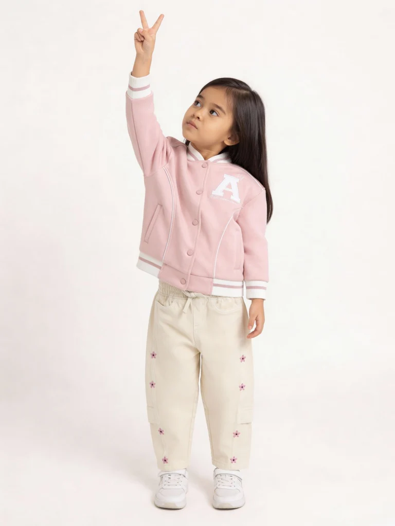 HOP Kids Girls Pink Typographic Jacket