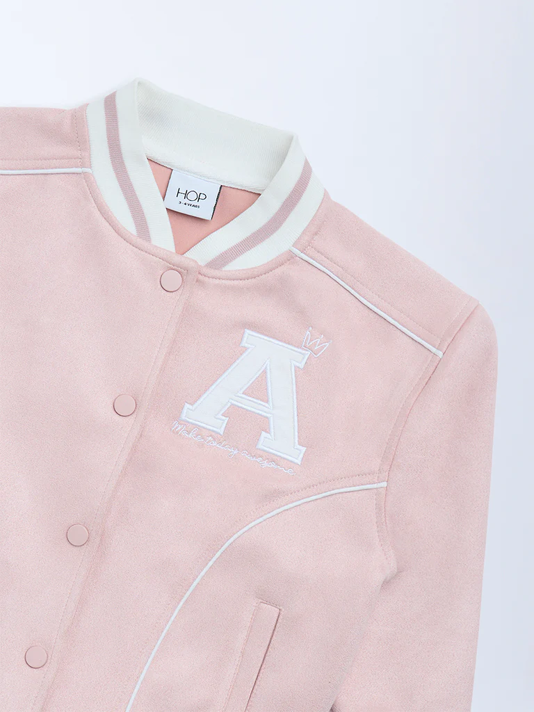 HOP Kids Girls Pink Typographic Jacket - Image 6