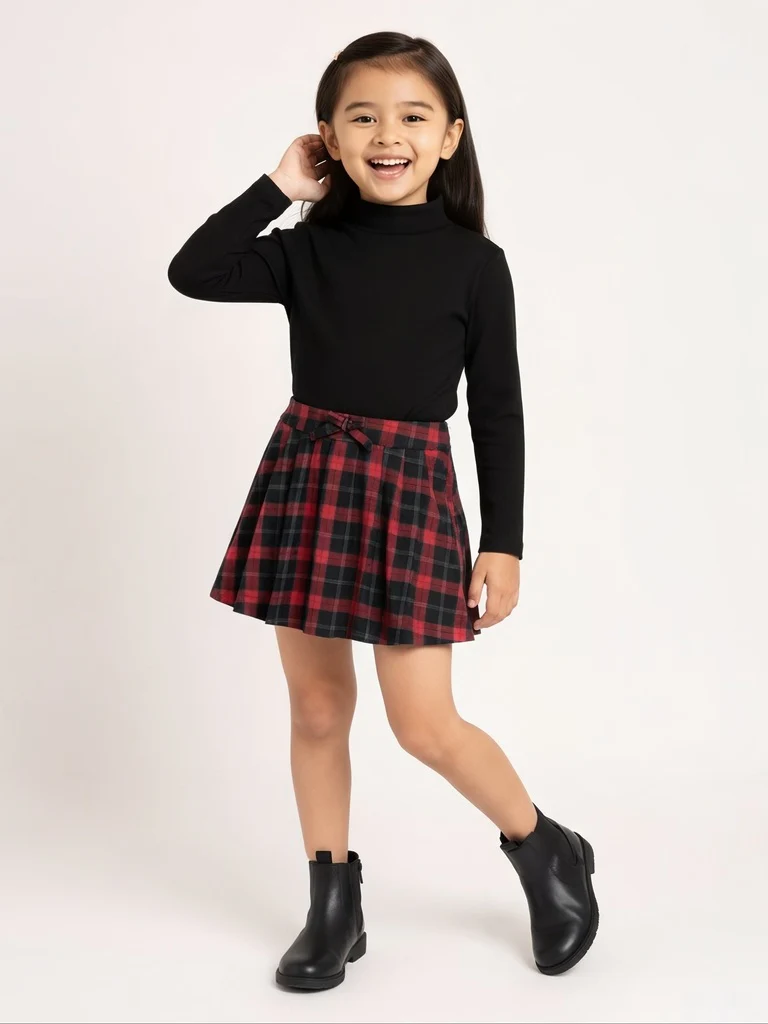 HOP Kids Girls Red and Black Checkered High-Rise Skirt
