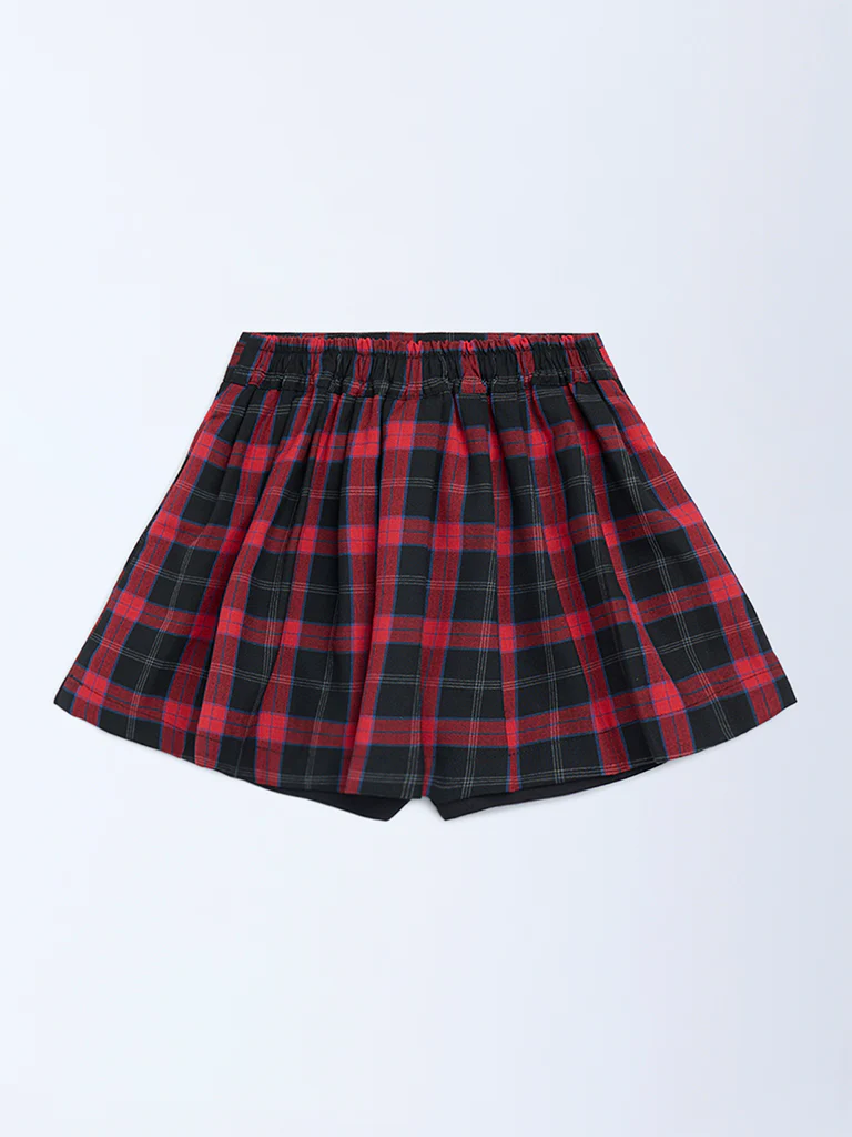 HOP Kids Girls Red and Black Checkered High-Rise Skirt - Image 4