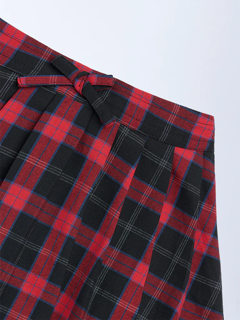 HOP Kids Girls Red and Black Checkered High-Rise Skirt - Image 5