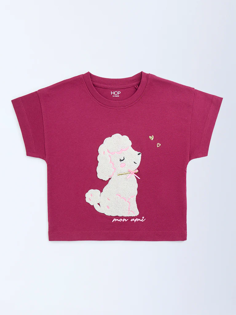 HOP Kids Girls Red Animal Design Cotton T-Shirt - Image 3