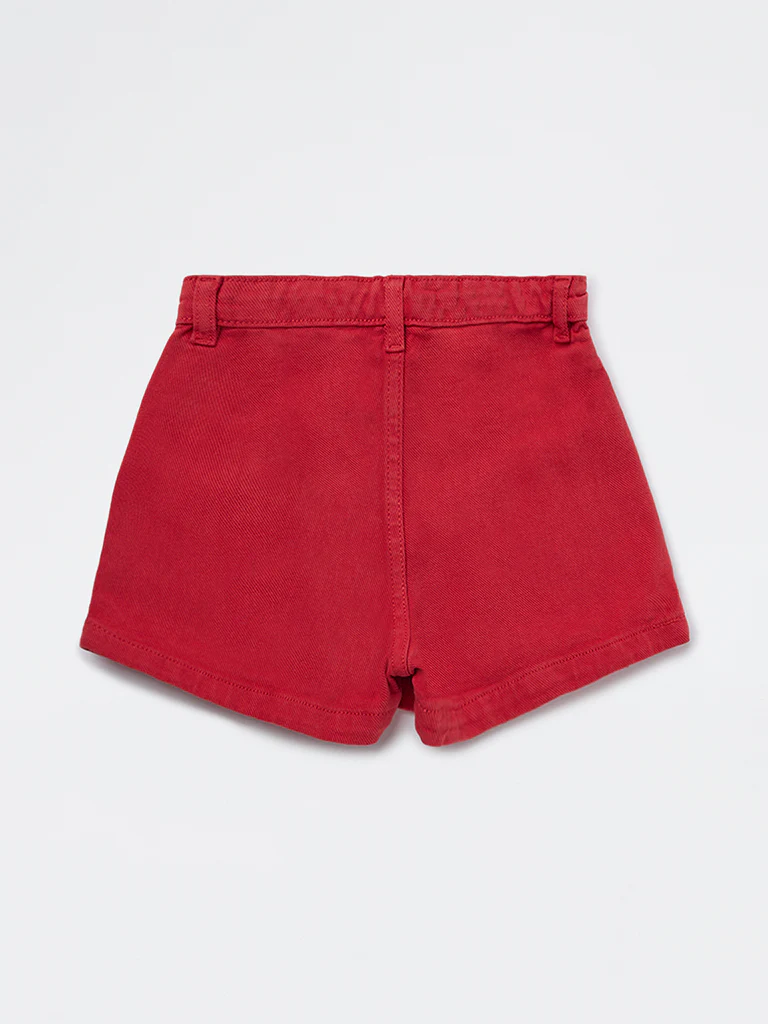 HOP Kids Girls Red Box Pleated High-Rise Denim Skorts - Image 4