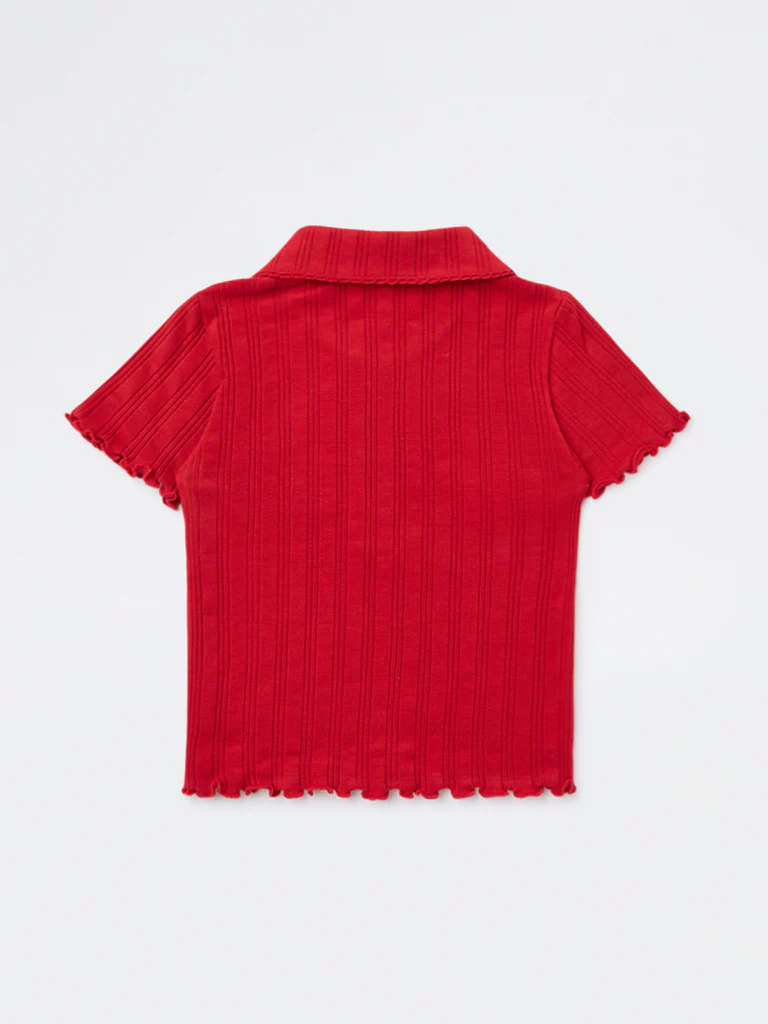 HOP Kids Girls Red Embellished Cotton-Blend Top - Image 4