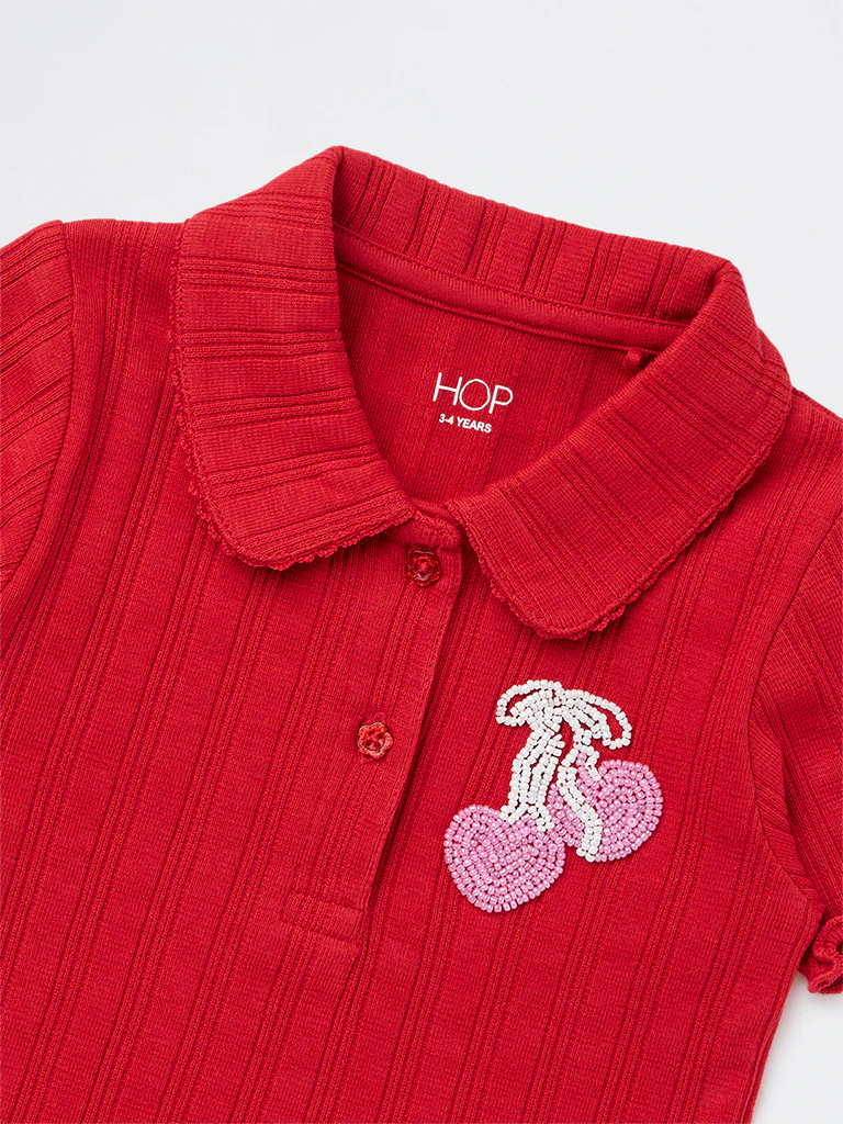 HOP Kids Girls Red Embellished Cotton-Blend Top - Image 5