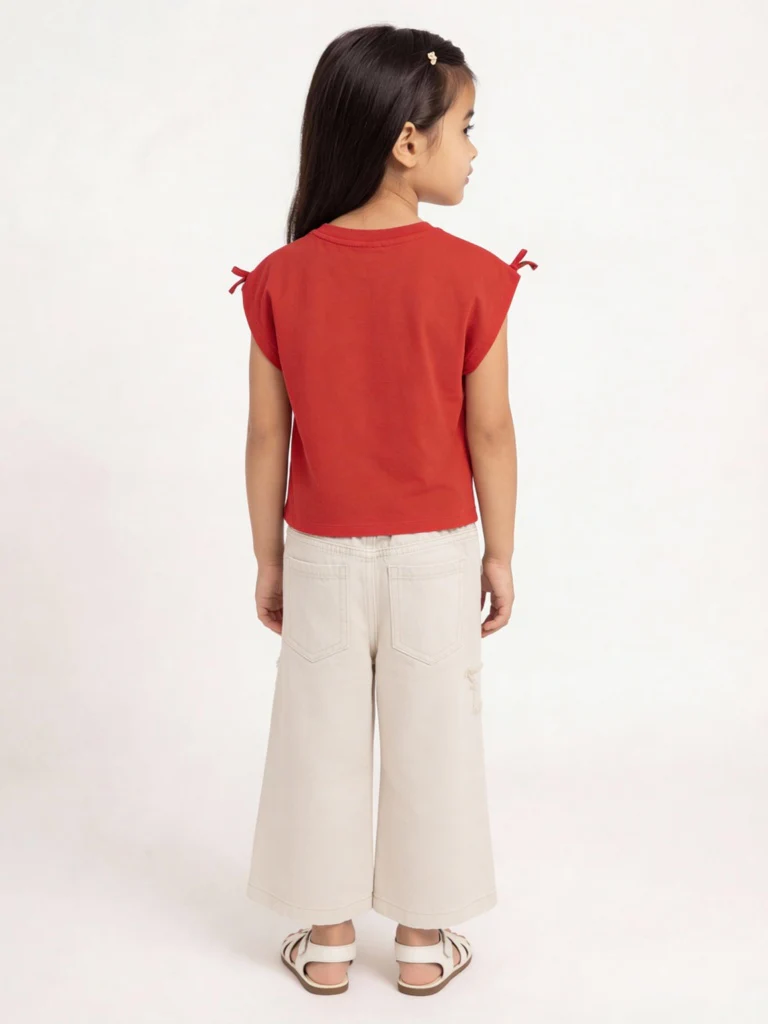 HOP Kids Girls Red Embellished Cotton T-Shirt - Image 3