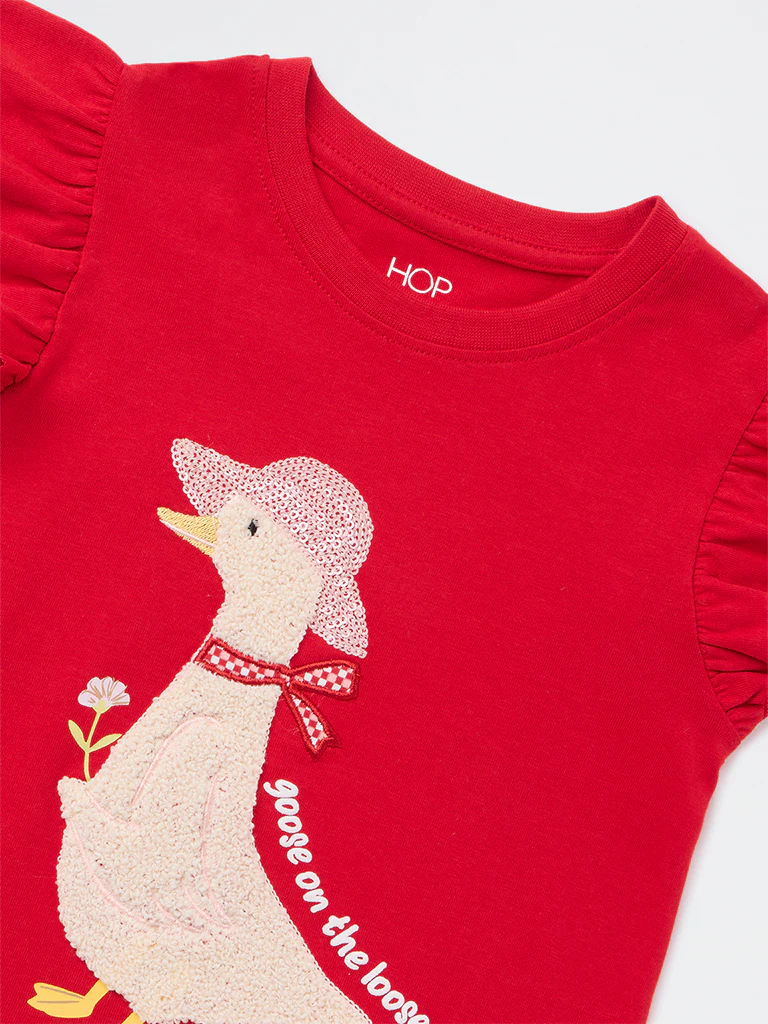 HOP Kids Girls Red Embroidered Cotton Top - Image 6