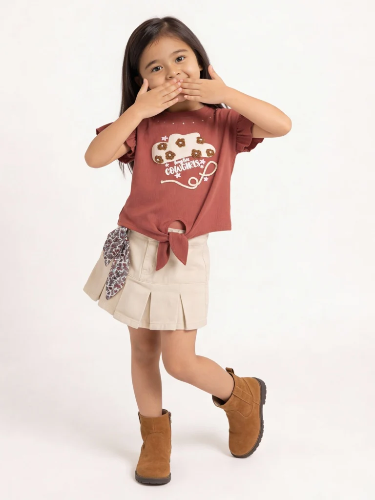 HOP Kids Girls Red Embroidered Cotton Top