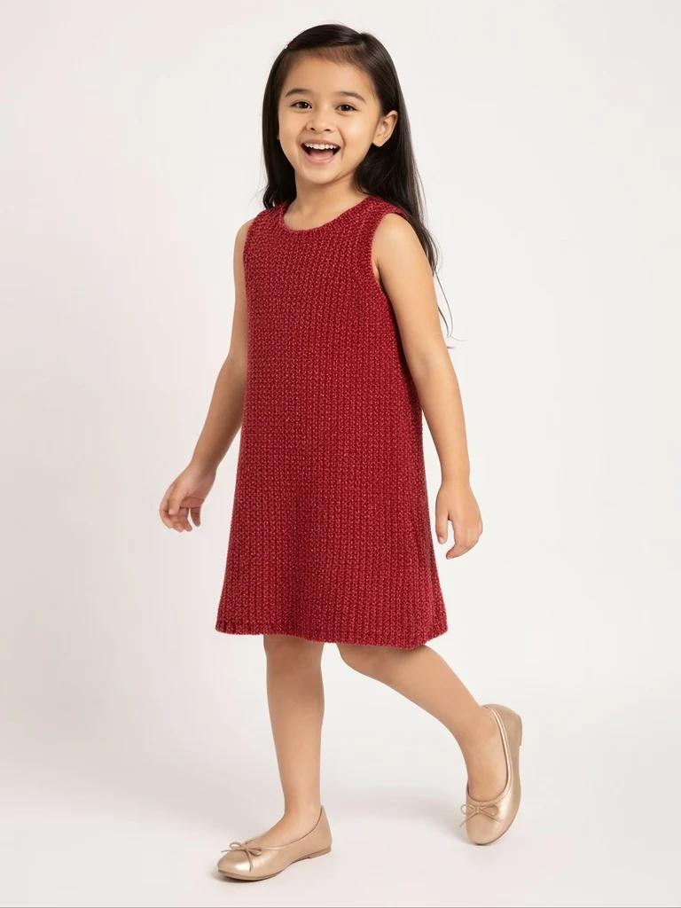 HOP Kids Girls Red Knit-Textured A-Line Dress