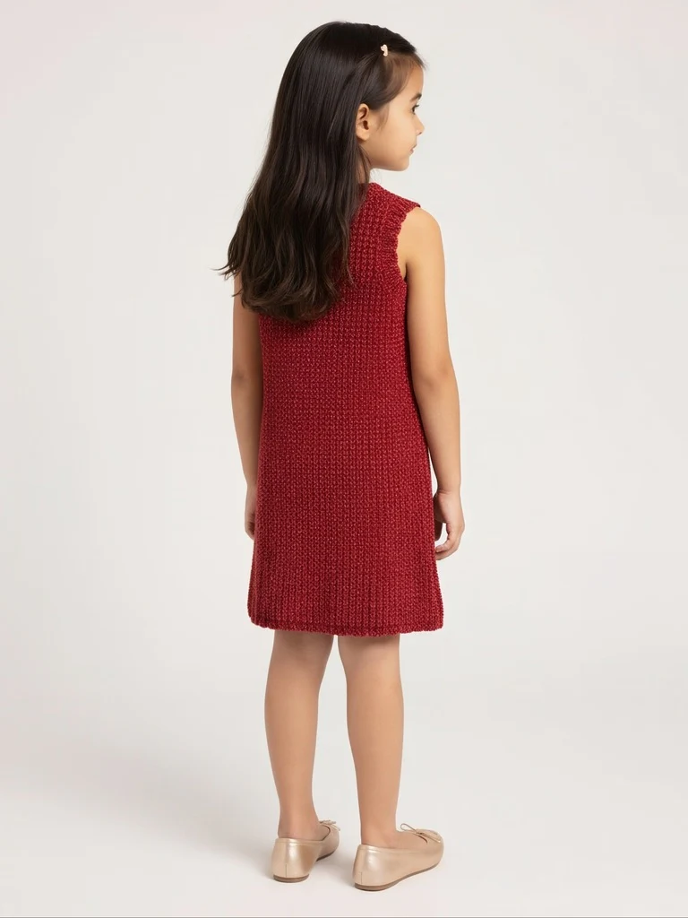 HOP Kids Girls Red Knit-Textured A-Line Dress - Image 2