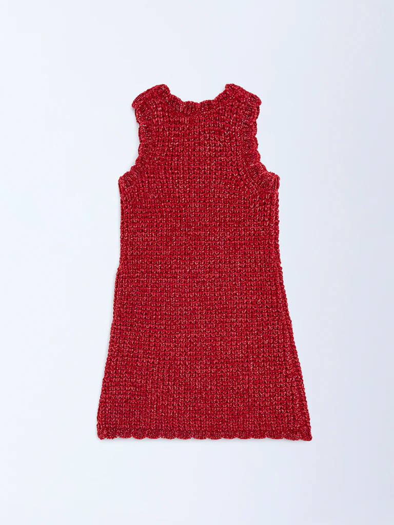 HOP Kids Girls Red Knit-Textured A-Line Dress - Image 4
