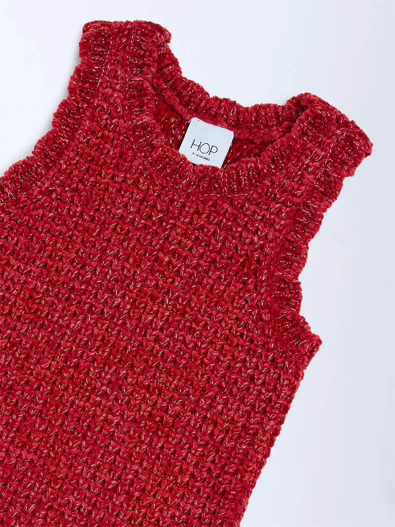 HOP Kids Girls Red Knit-Textured A-Line Dress - Image 5