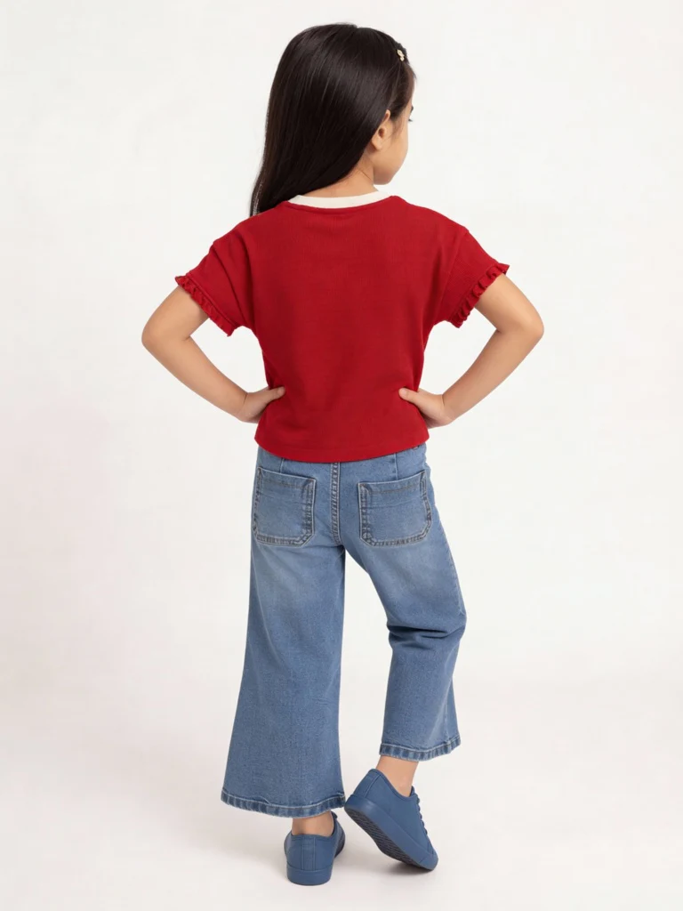 HOP Kids Girls Red Text Printed Cotton T-Shirt - Image 2