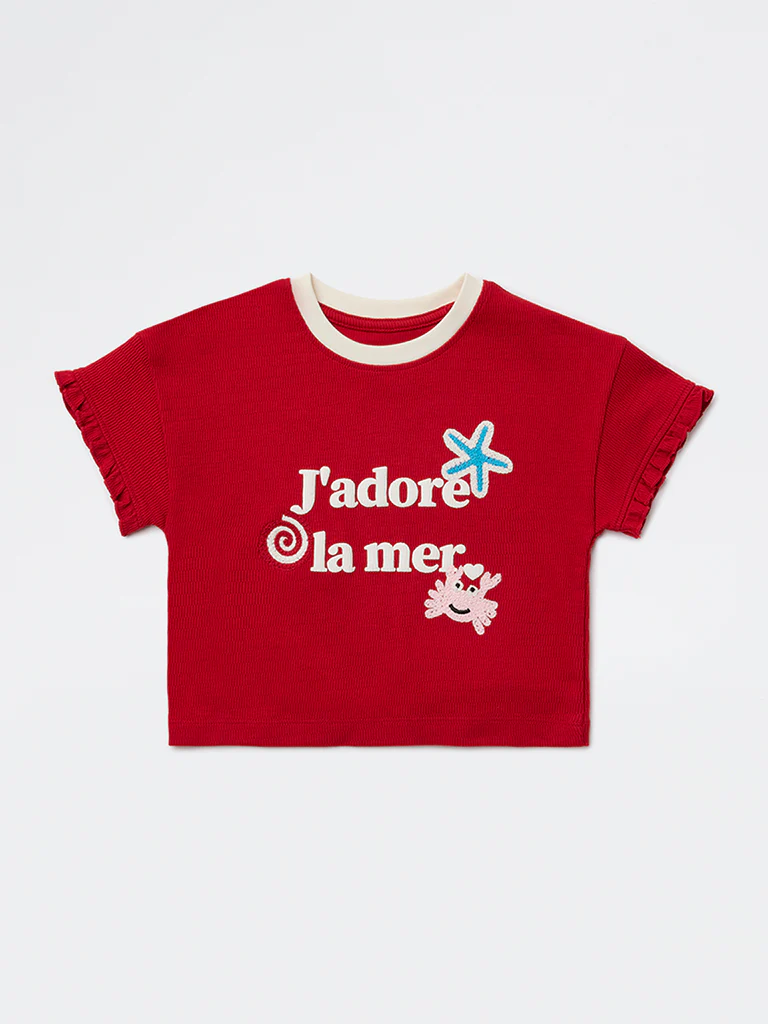 HOP Kids Girls Red Text Printed Cotton T-Shirt - Image 3