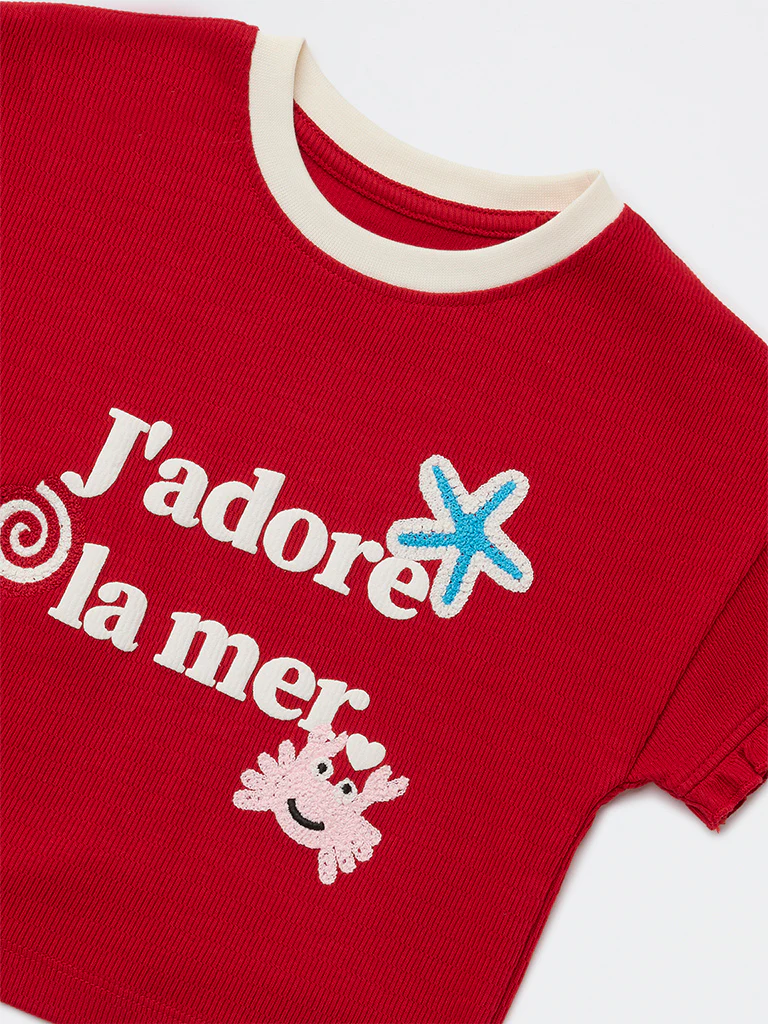 HOP Kids Girls Red Text Printed Cotton T-Shirt - Image 5