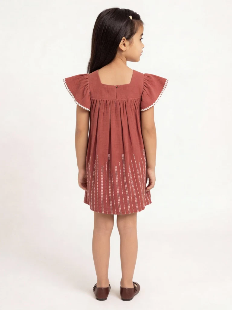 HOP Kids Girls Rust Embroidered Empire-Line Cotton Dress - Image 2
