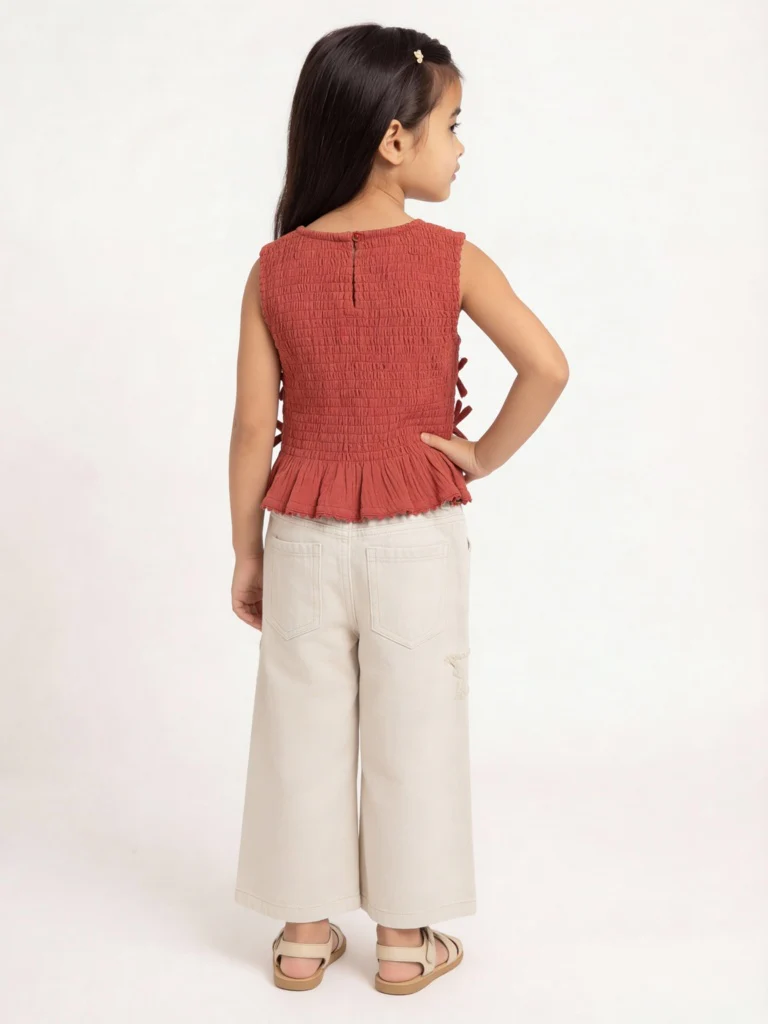 HOP Kids Girls Rust Smocked Cotton Top - Image 2