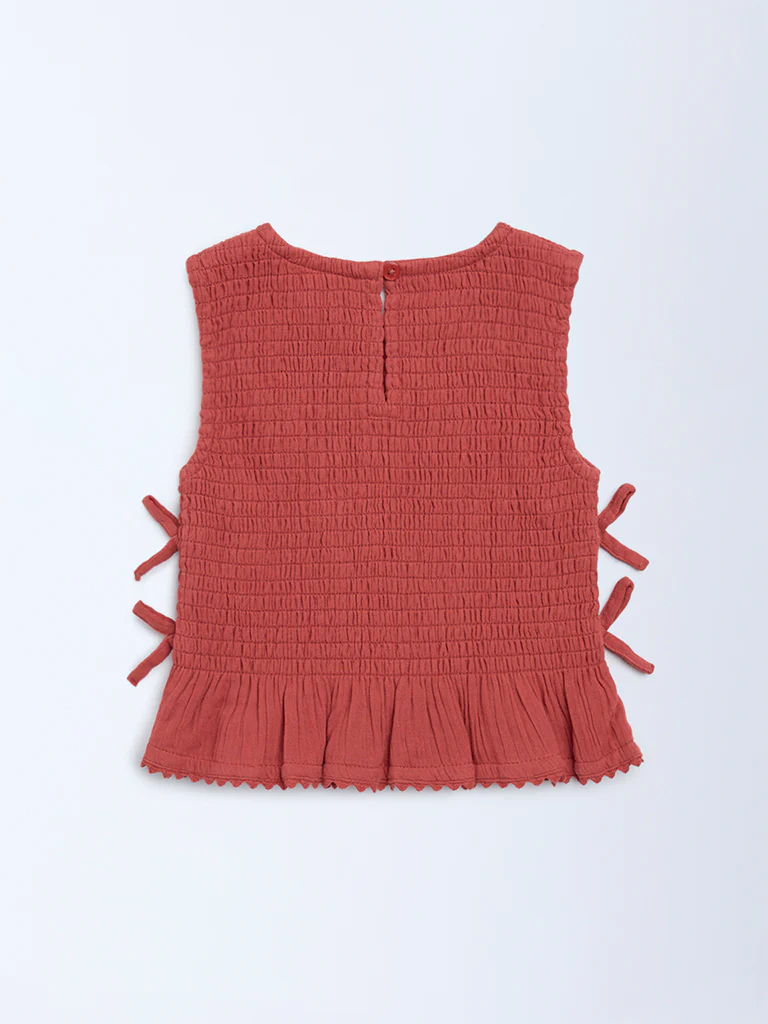 HOP Kids Girls Rust Smocked Cotton Top - Image 4