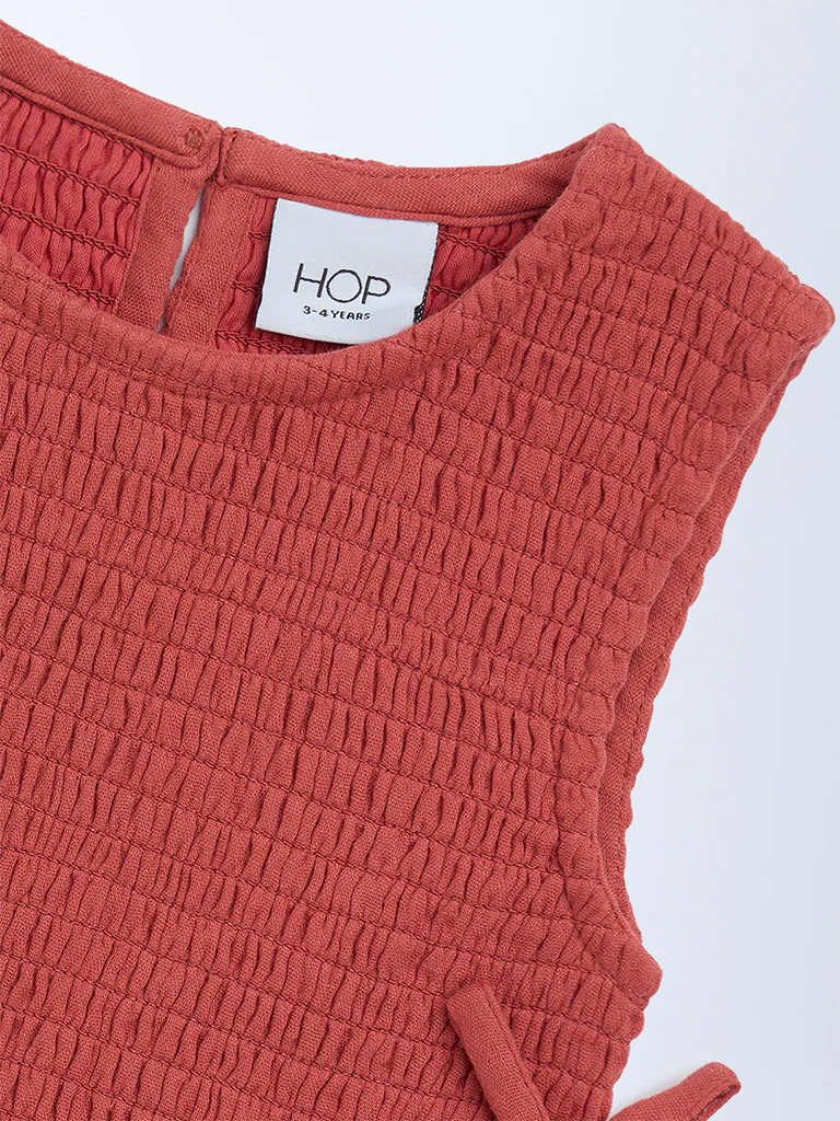 HOP Kids Girls Rust Smocked Cotton Top - Image 5