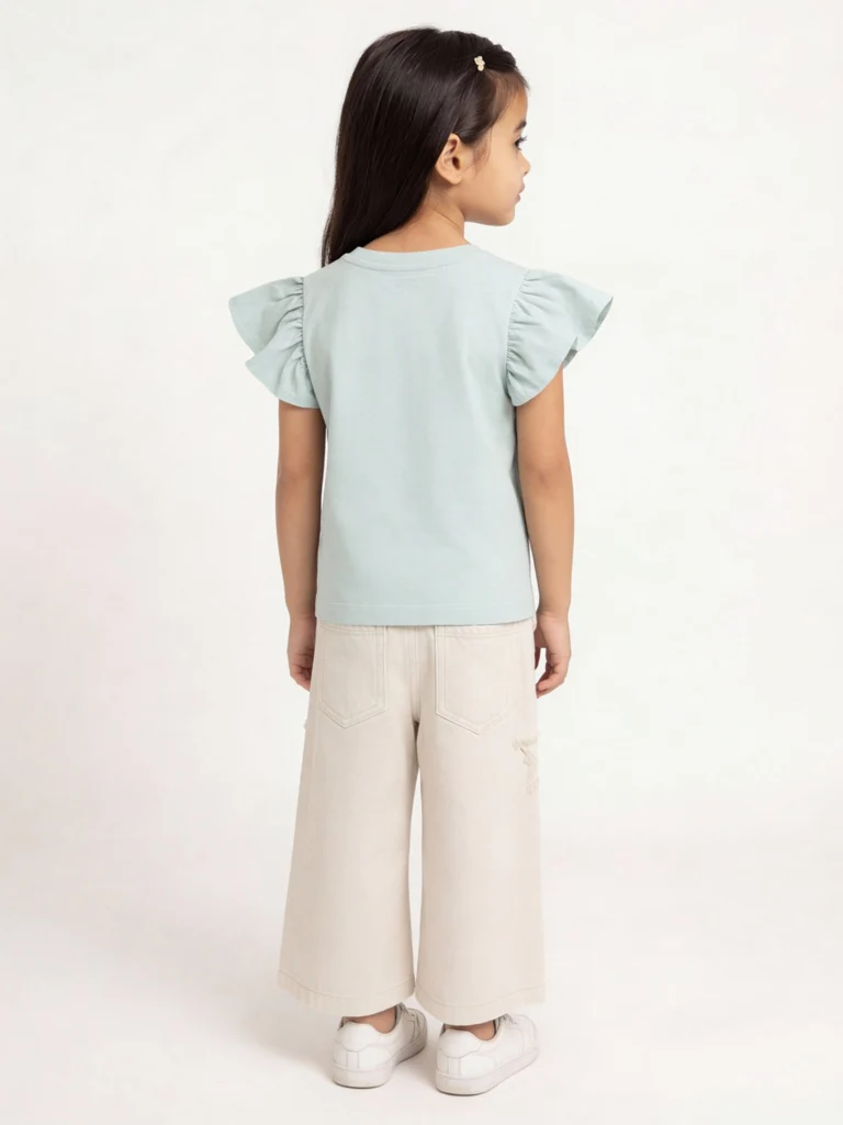 HOP Kids Girls Sage Animal Embroidered Cotton Top - Image 3