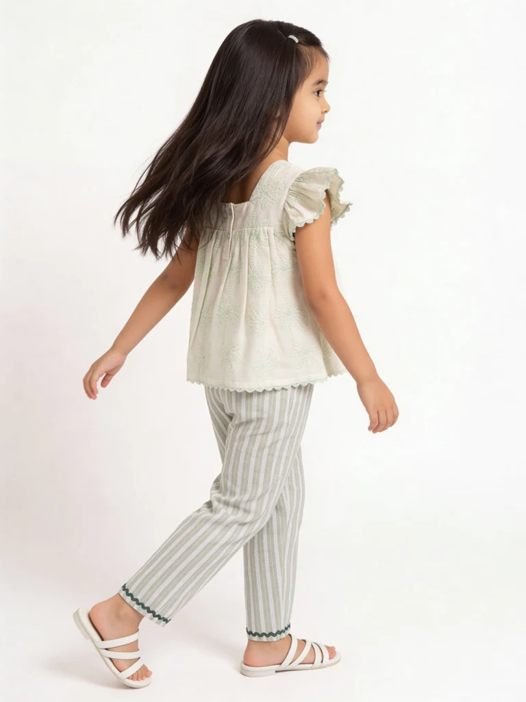 HOP Kids Girls Sage Embroidered A-Line Cotton Top - Image 2