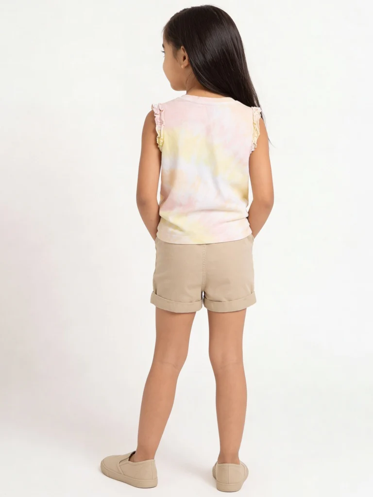 HOP Kids Girls Taupe Embroidered High-Rise Denim Shorts - Image 2