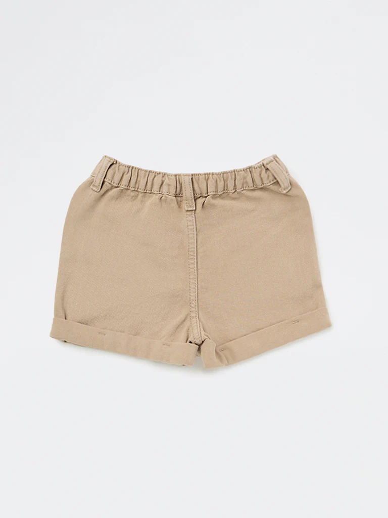 HOP Kids Girls Taupe Embroidered High-Rise Denim Shorts - Image 4