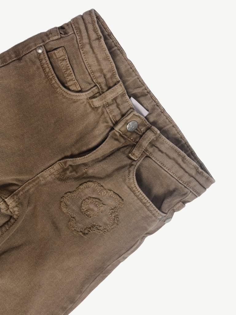 HOP Kids Girls Taupe Floral Applique Wide Leg Jeans - Image 5
