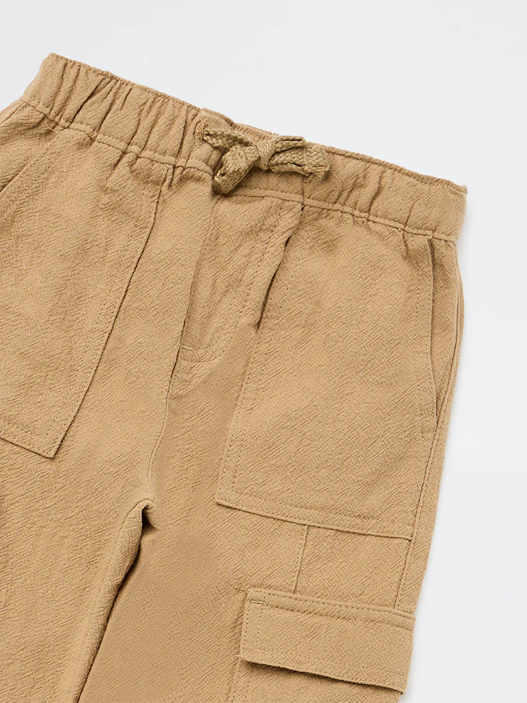 HOP Kids Girls Taupe Mid-Rise Embroidered High-Rise Cotton Trousers - Image 5