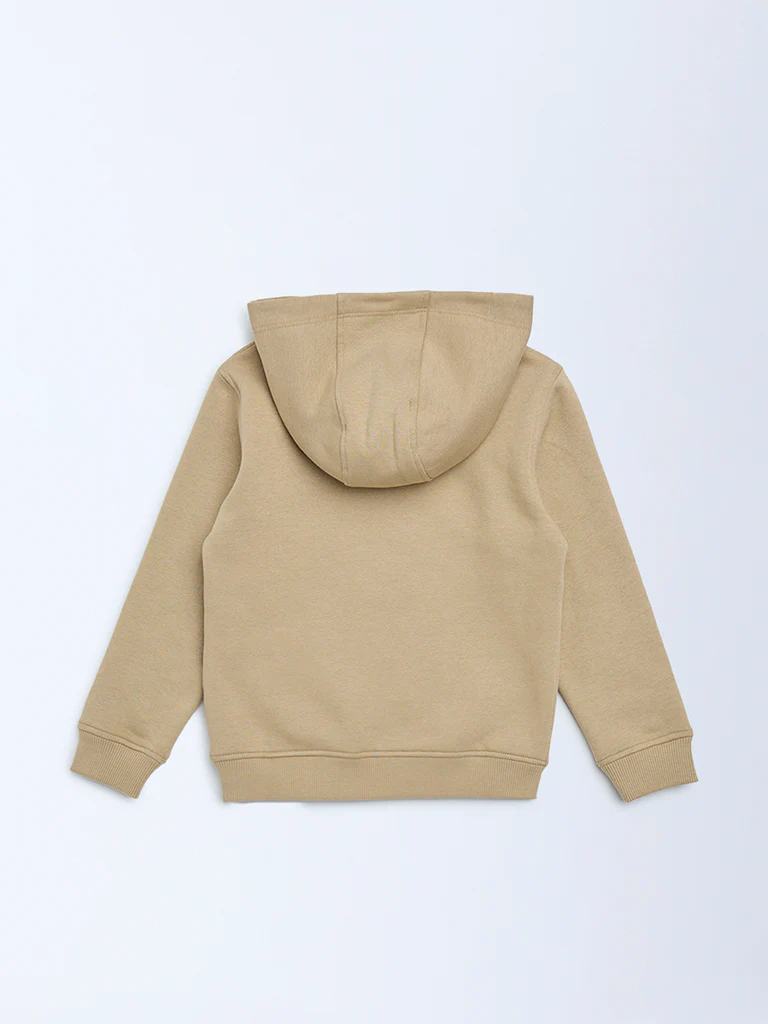 HOP Kids Girls Taupe Printed Cotton-Blend Hoodie - Image 5