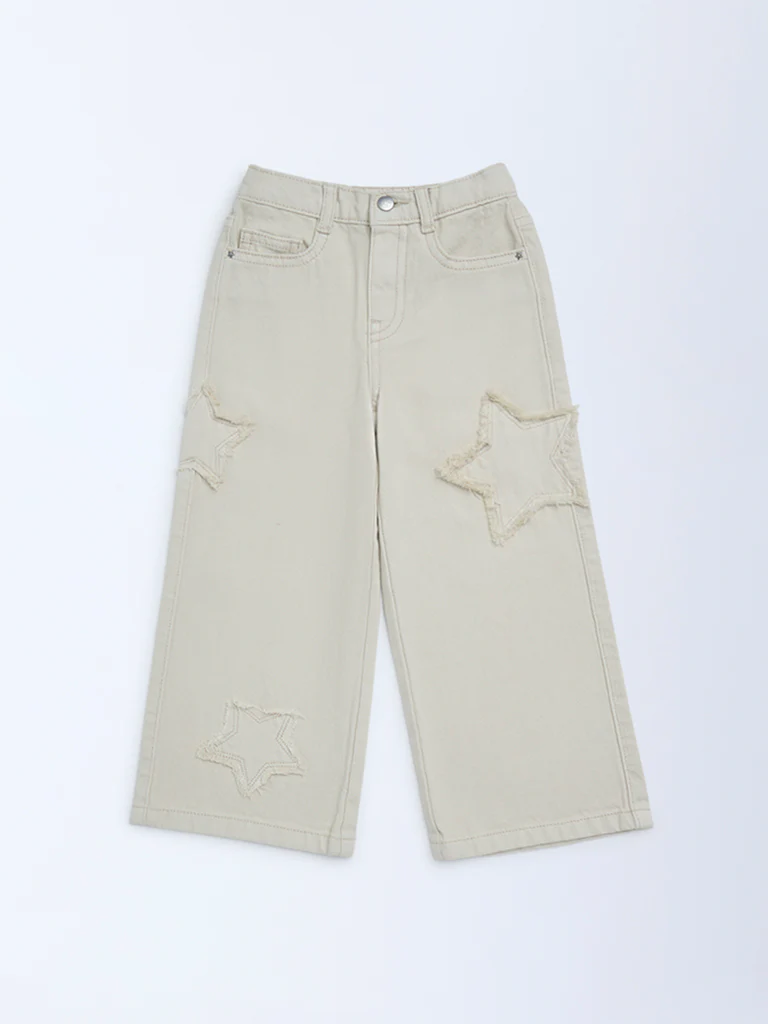 HOP Kids Girls Taupe Star Design Mid-Rise Jeans - Image 3