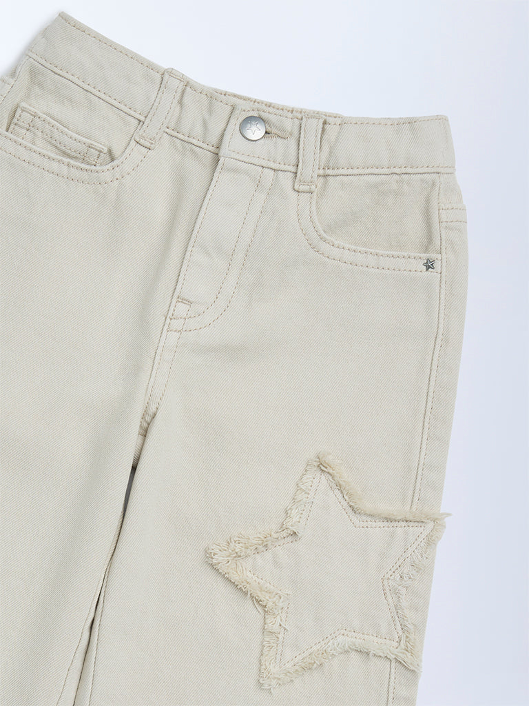 HOP Kids Girls Taupe Star Design Mid-Rise Jeans - Image 5