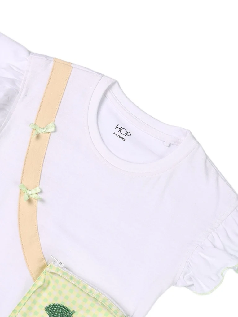 HOP Kids Girls White Cherry Gingham Bag Cotton T-Shirt - Image 5