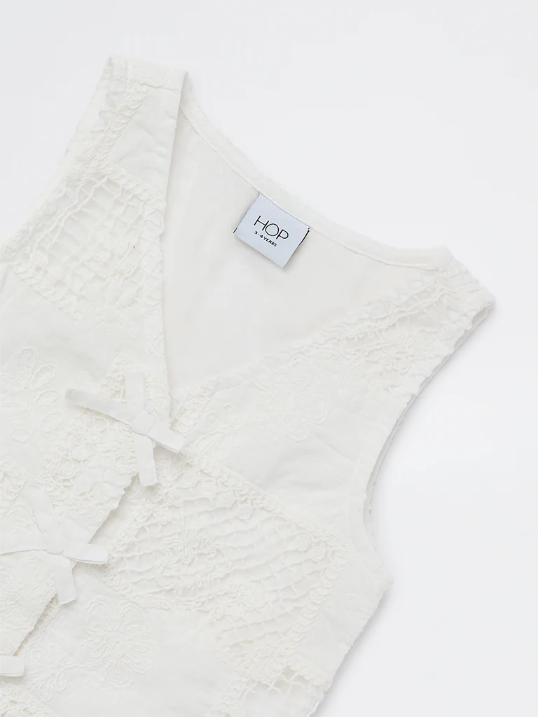 HOP Kids Girls White Crochet Knitted Cotton Top - Image 5