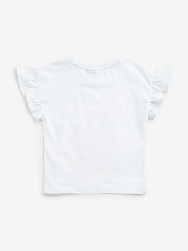 HOP Kids Girls White Embellished Cotton Top - Image 3