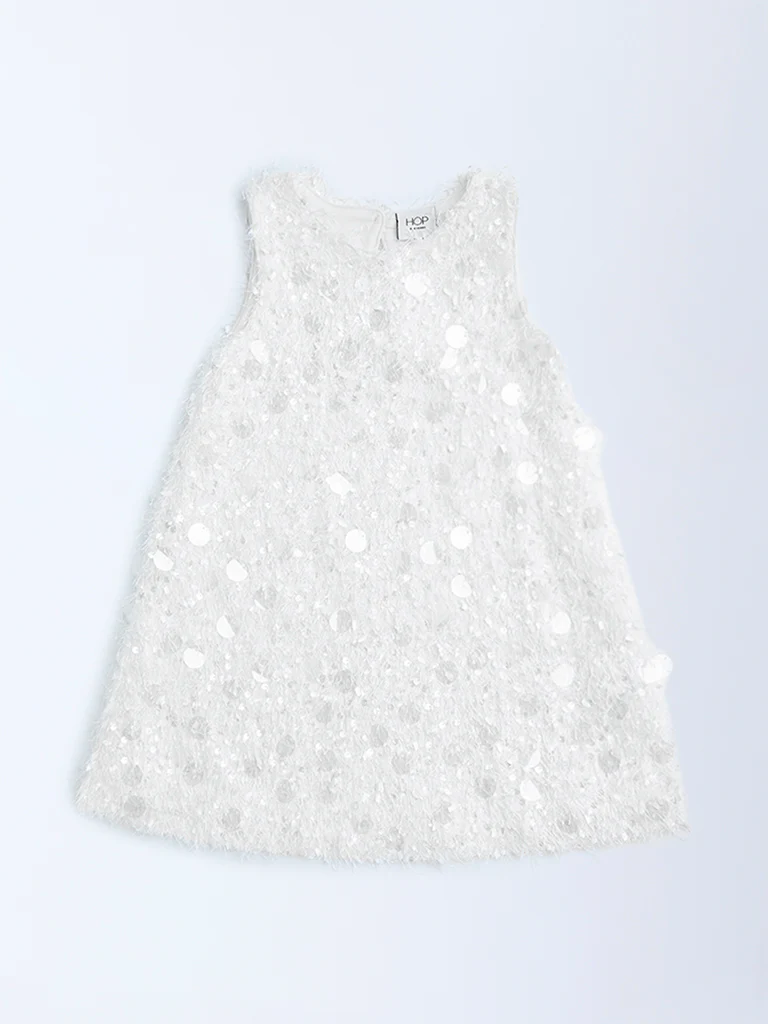 HOP Kids Girls White Embellished Party Dress - Image 3