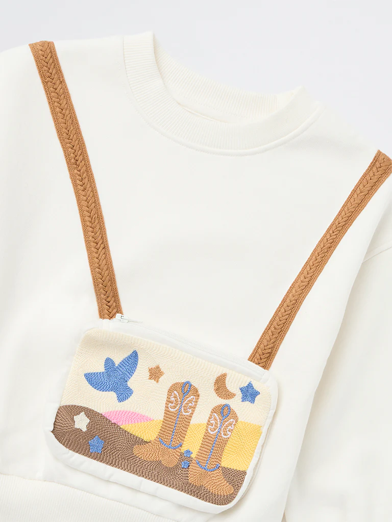 HOP Kids Girls White Embroidered Cotton-Blend Sweatshirt - Image 5