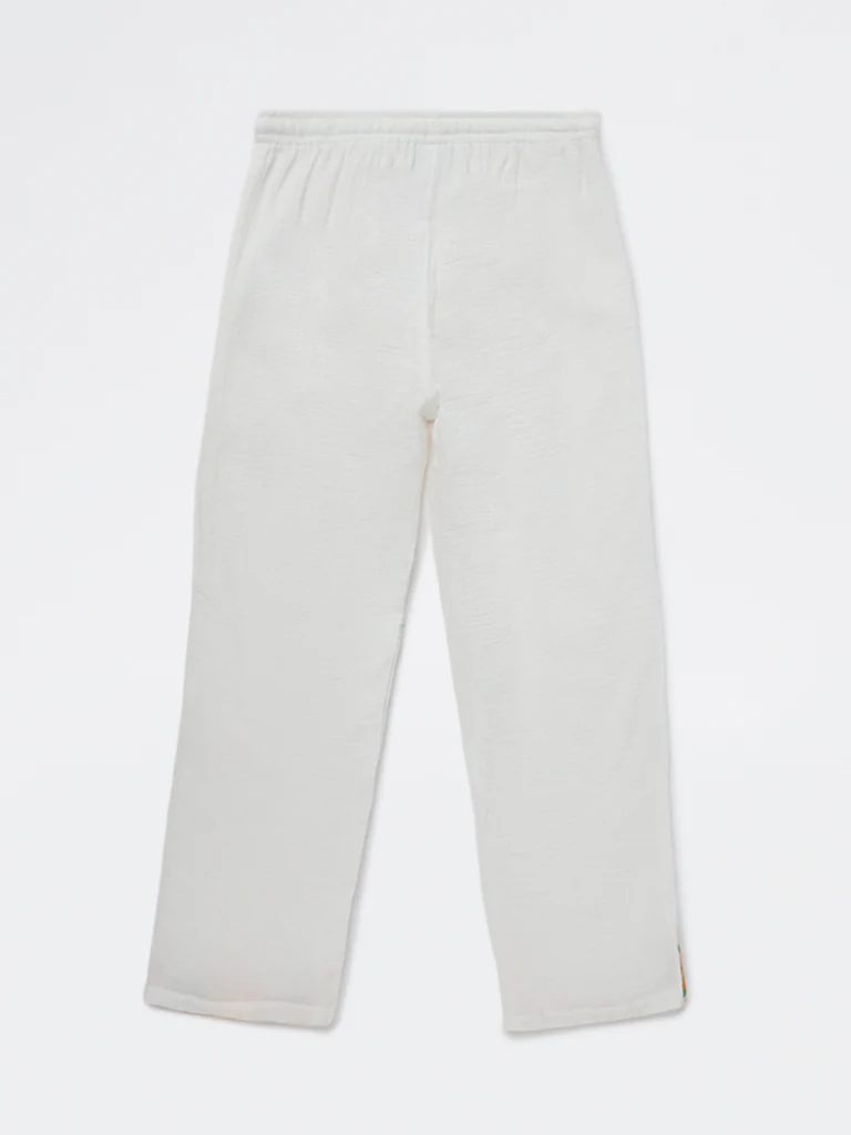 HOP Kids Girls White Embroidered High-Rise Cotton Trousers - Image 2