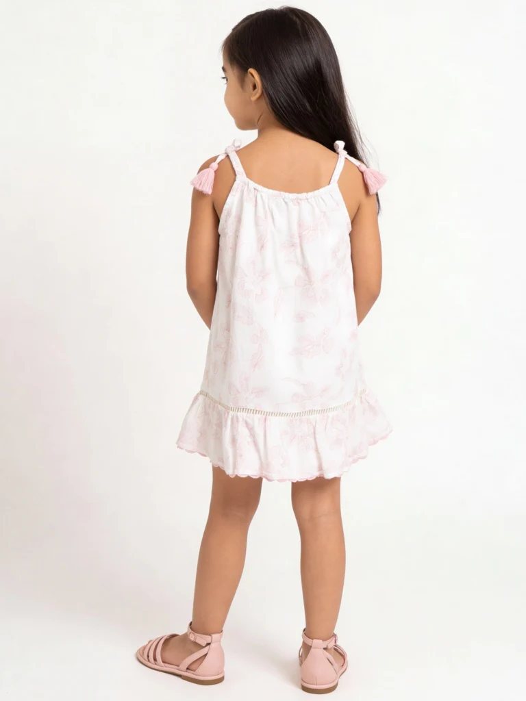 HOP Kids Girls White Floral Embroidered A-Line Dress - Image 2