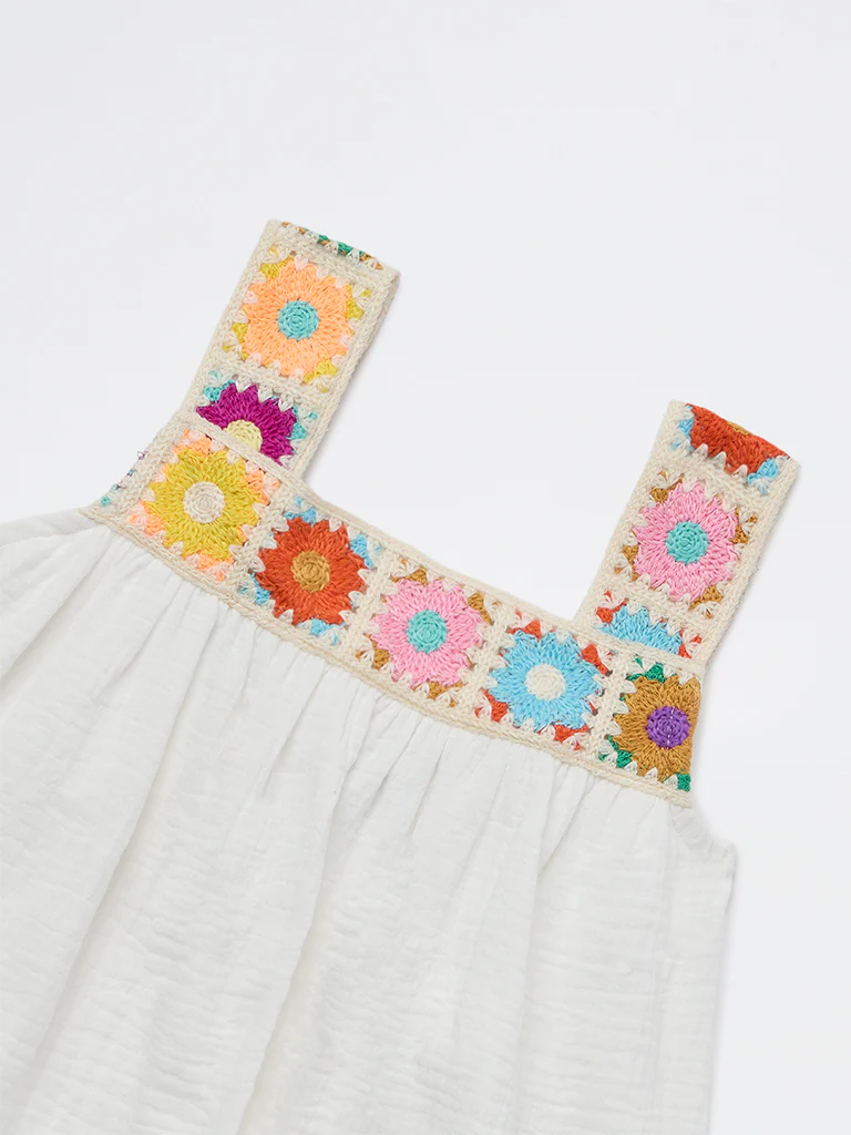 HOP Kids Girls White Floral Embroidered Cotton Top - Image 5