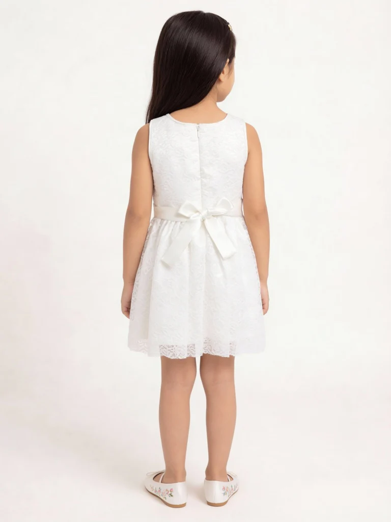 HOP Kids Girls White Floral Lace Design Party Dress - Image 2