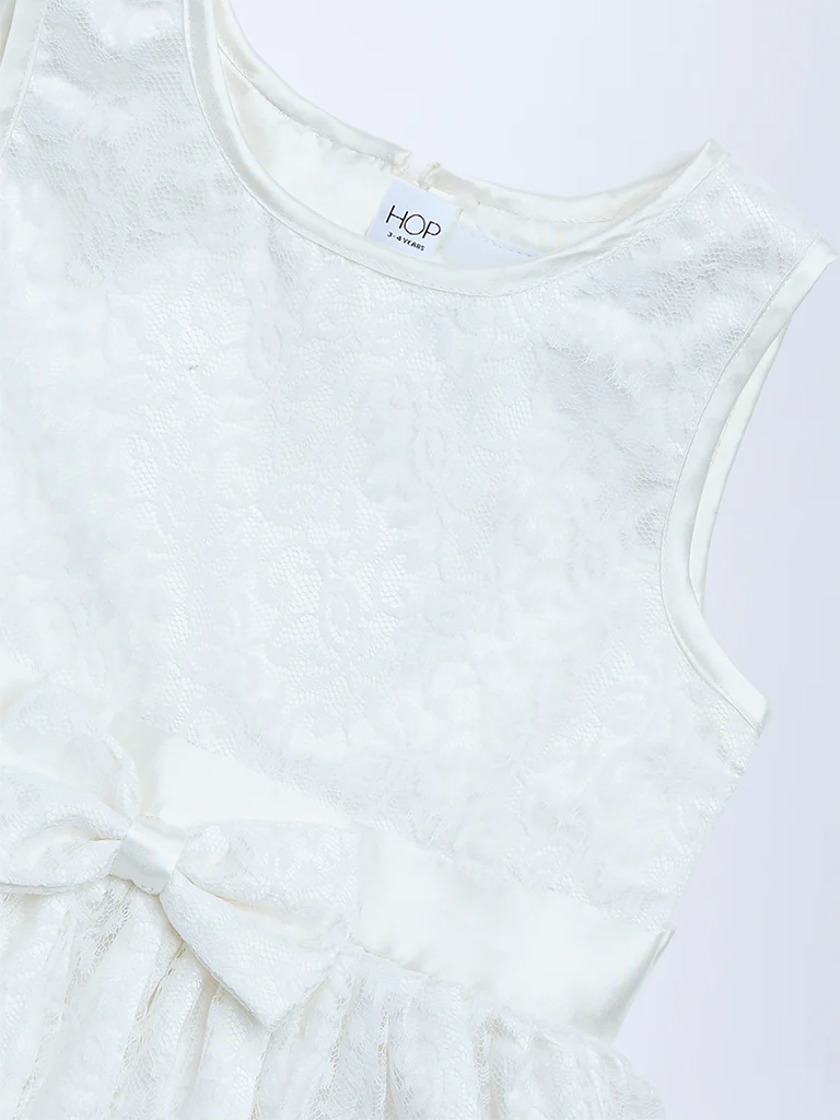 HOP Kids Girls White Floral Lace Design Party Dress - Image 5