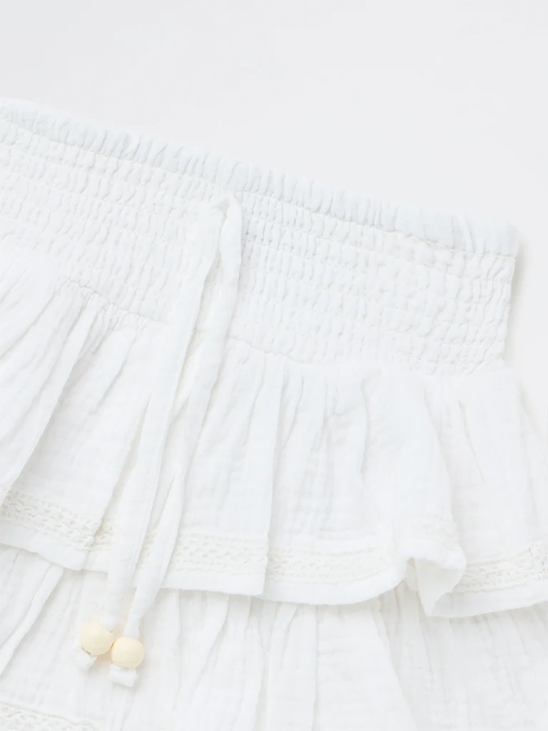 HOP Kids Girls White High-Rise Cotton Ruffled Skirt - Image 5