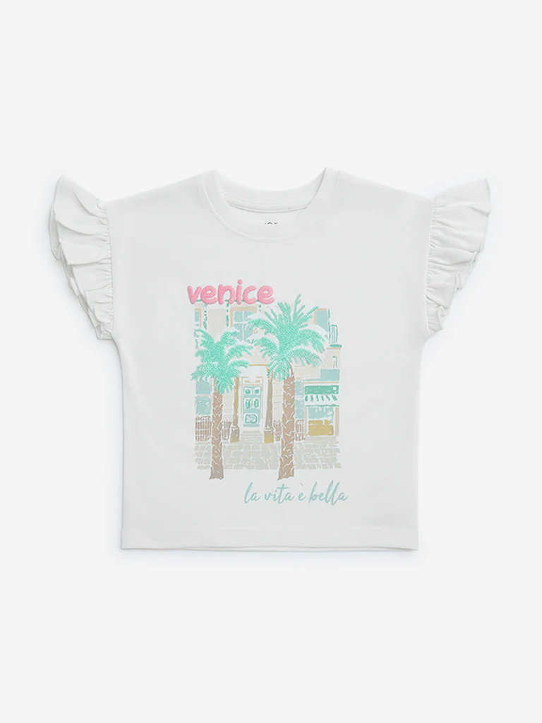 HOP Kids Girls White Holiday-Themed Cotton Top - Image 3