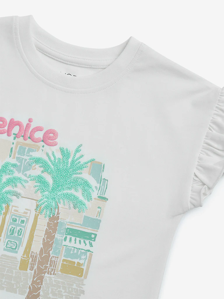 HOP Kids Girls White Holiday-Themed Cotton Top - Image 5