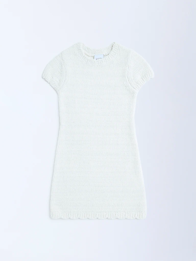 HOP Kids Girls White Knitted Bodycon Dress - Image 2