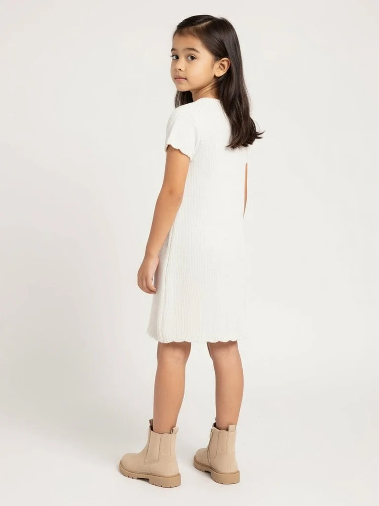 HOP Kids Girls White Knitted Bodycon Dress - Image 5