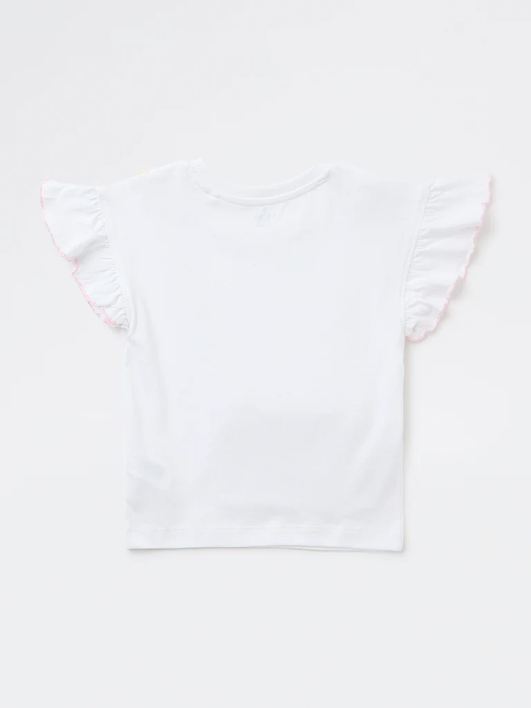 HOP Kids Girls White Pouch-Detailed Cotton Top - Image 4