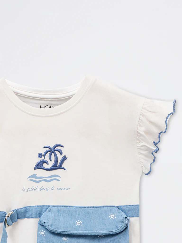 HOP Kids Girls White Pouch-Detailed Top - Image 5